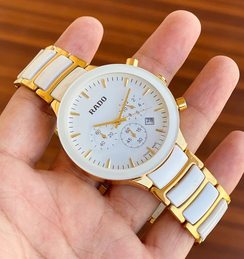 R_do Centrix Chronograph White Ceramic & Gold-Tone Men's Watch