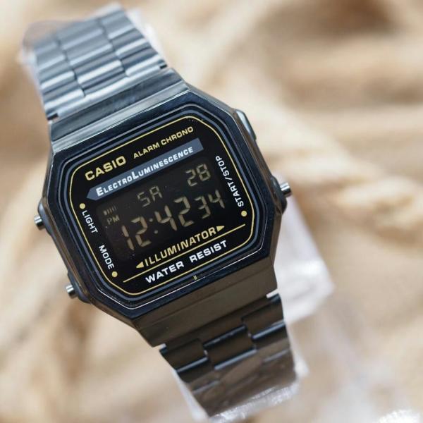 C@SIO A168WGG-1BDF Vintage Black Dial Black Stainless Steel- Unisex Watch