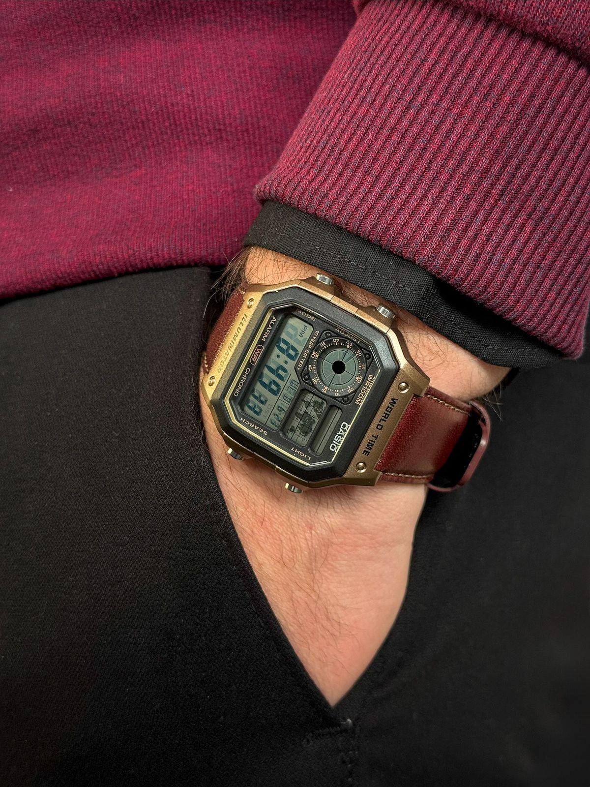 CAS_O YOUTH DIGITAL WATCH BROWN LEATHER