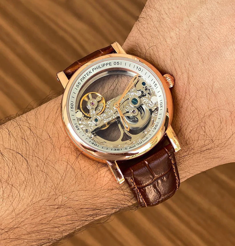 Pat_k Phili_e Bridge Leather Strap Swiss Automatic Watch