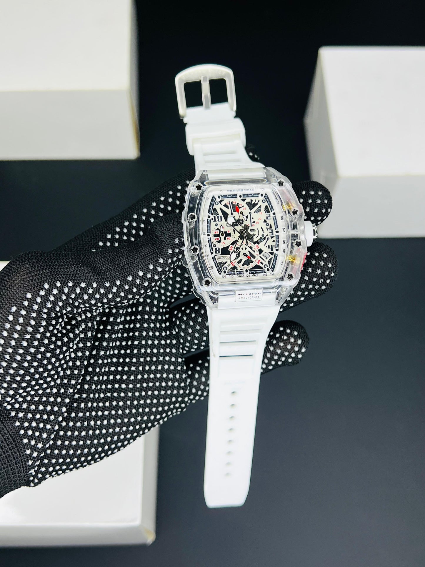 Richa_d Milla Style Transparent Skeleton White Sports Watch for Men