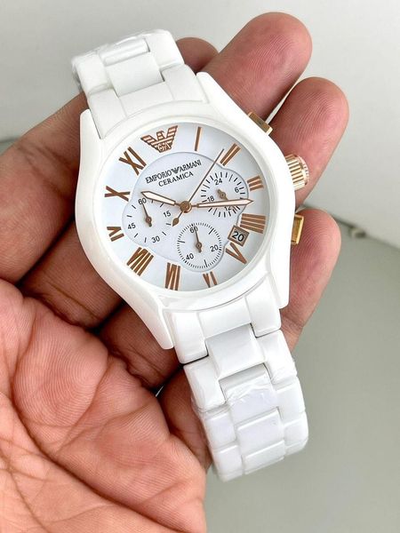 E_porio @rmani Ceramica Chronograph White Ceramic Bacelet And Dial