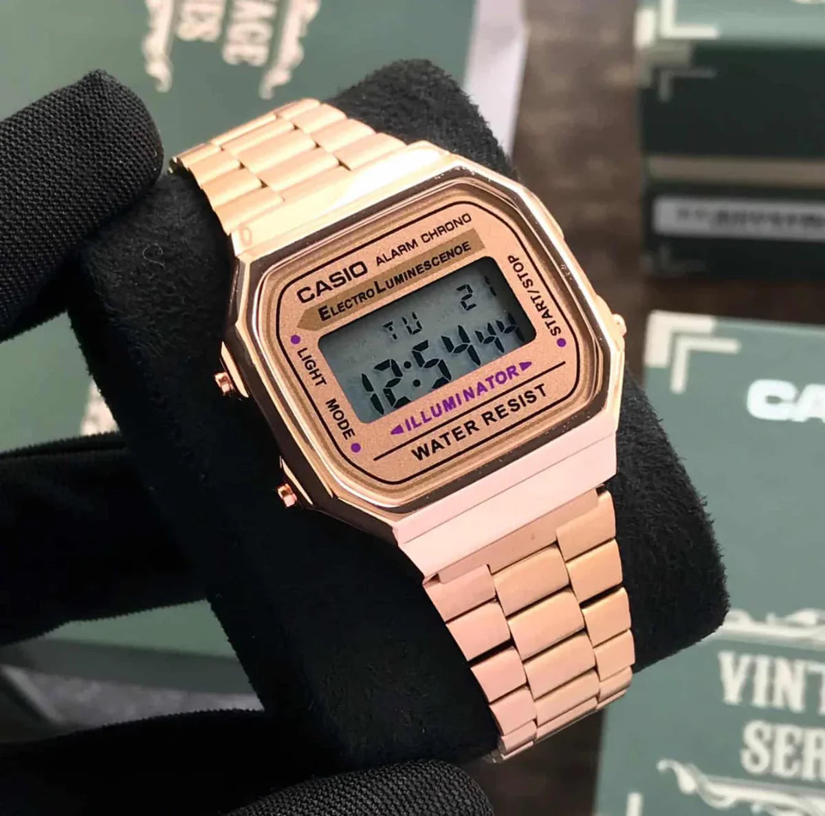 C@sio VINTAGE Unisex A168WG-9WDF Gold Digital Dial Stainless Steel Band Rose Gold Watch