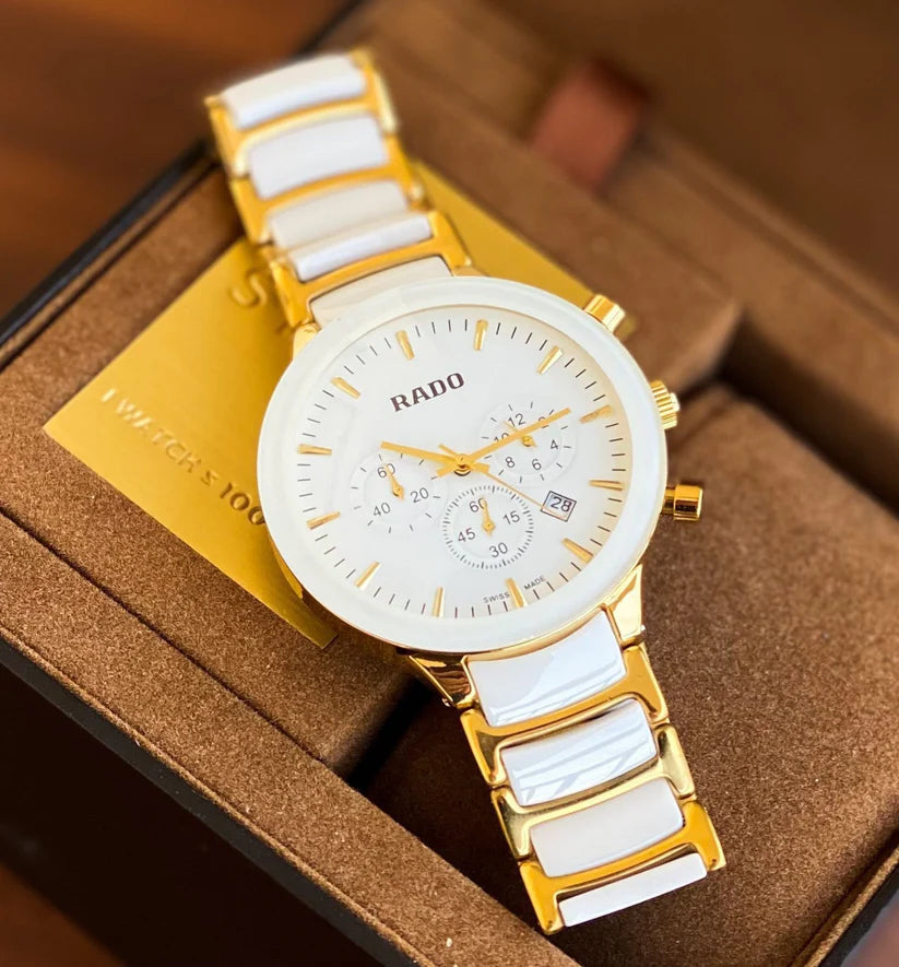 R_do Centrix Chronograph White Ceramic & Gold-Tone Men's Watch