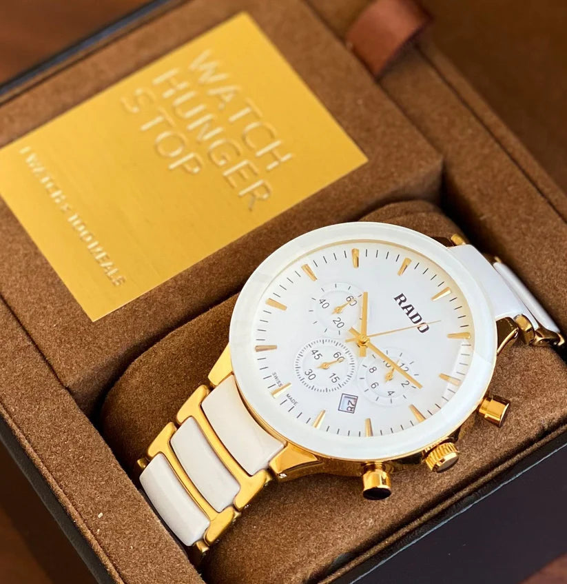 R_do Centrix Chronograph White Ceramic & Gold-Tone Men's Watch