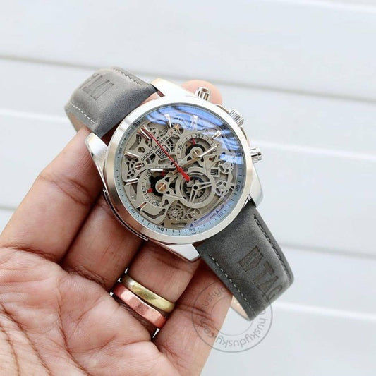 T@g H_uer Grand Carrera CR7 Skeleton Dial Grey Suede Strap Watch