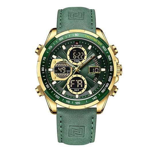 N@VIFORCE Men's Military Digital Watches Analog Quartz Waterproof Watch Sport Multifunctional Leather Wristwatch