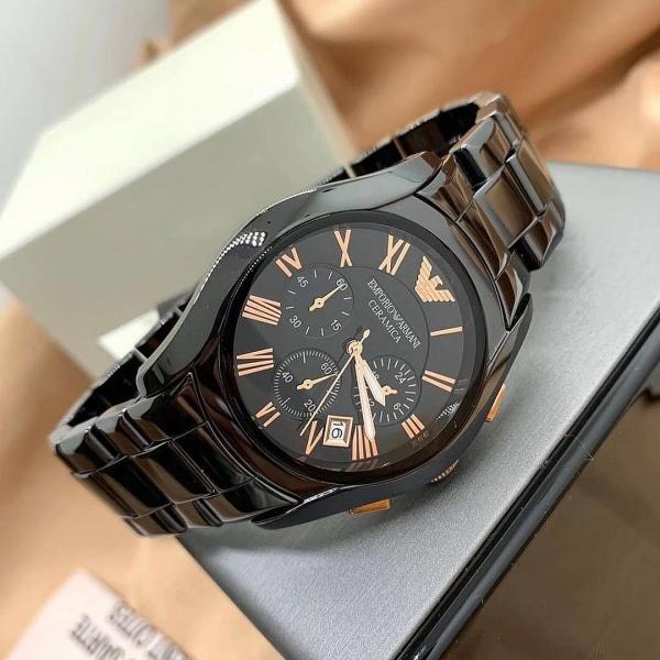 E_porio @rmani  Ceramica Chronograph Black Ceramic Bacelet And Dial