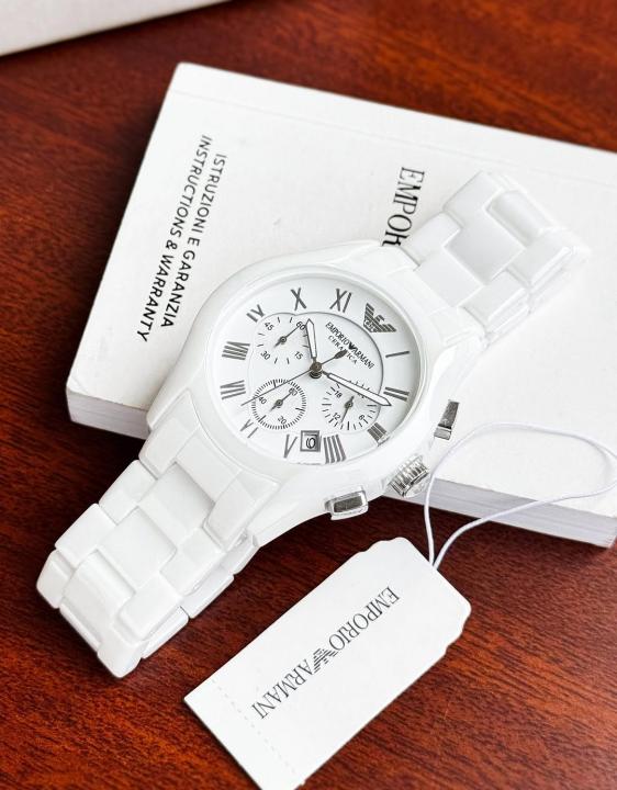 E_porio @rmani Ceramica Chronograph White Ceramic Bacelet And Dial