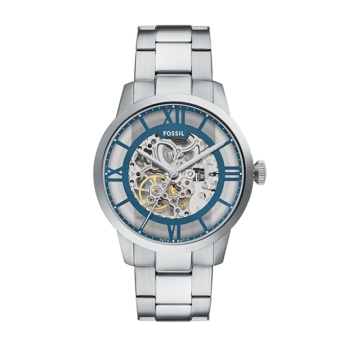 Fo$sil Men Townsman Silver Automatic Stainless Steel Analogue Watch