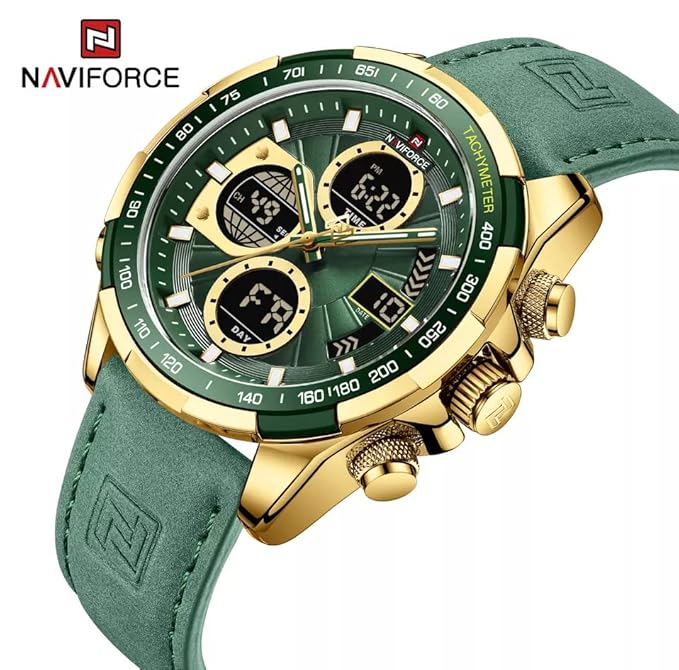 N@VIFORCE Men's Military Digital Watches Analog Quartz Waterproof Watch Sport Multifunctional Leather Wristwatch