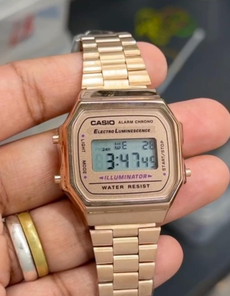 C@sio VINTAGE Unisex A168WG-9WDF Gold Digital Dial Stainless Steel Band Rose Gold Watch