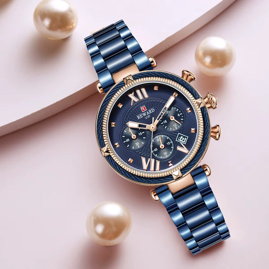 R_WARD Fashion Women Wristwatch Stainless Steel Strap Quartz