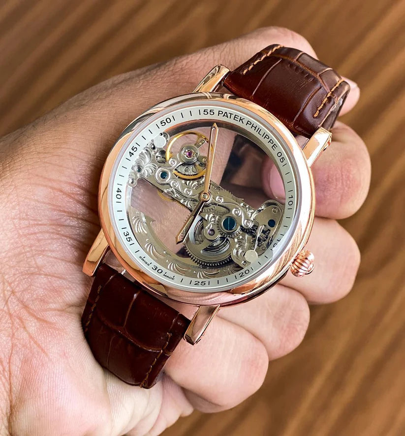 Pat_k Phili_e Bridge Leather Strap Swiss Automatic Watch