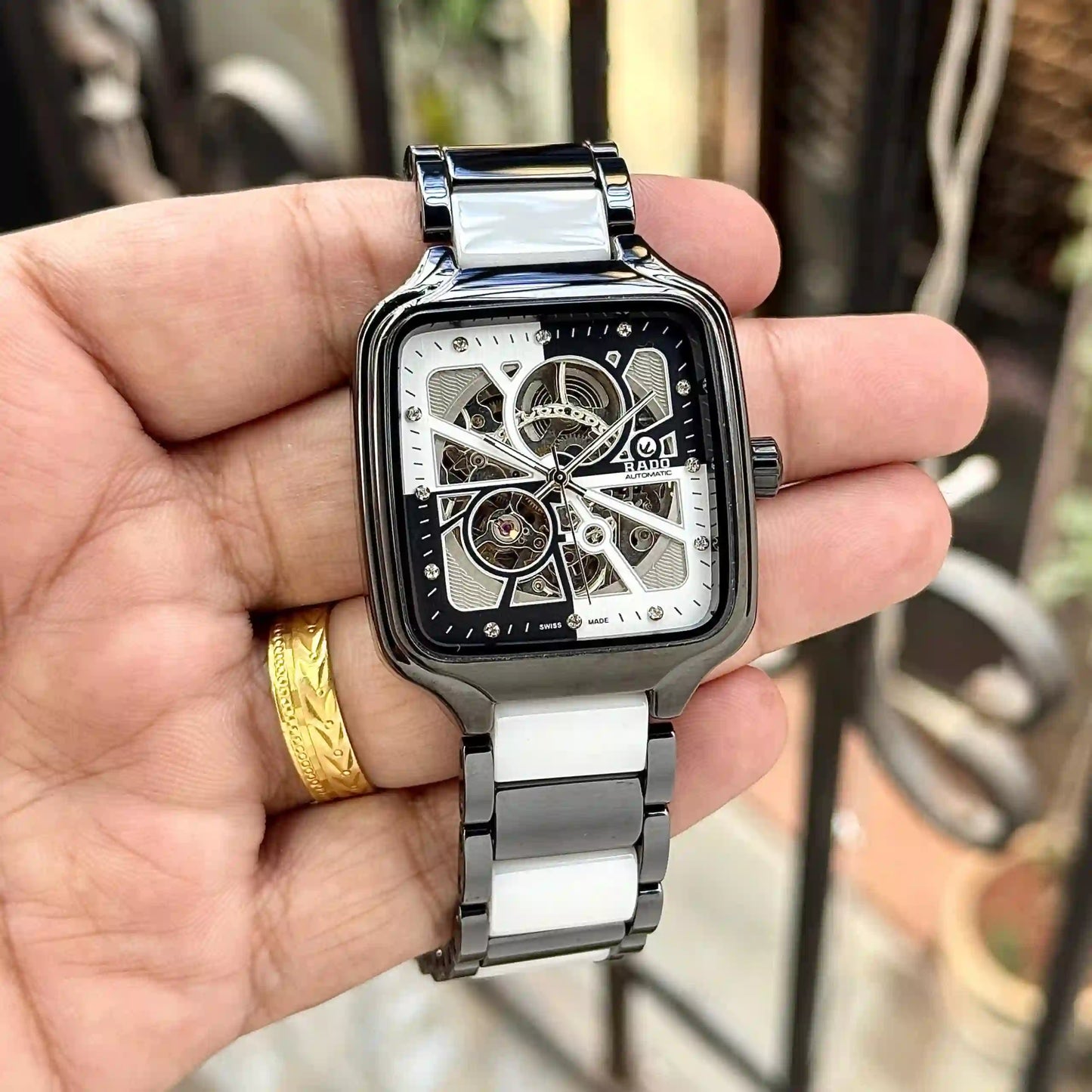 R@do True Square Automatic Open Heart Diamonds Limited Edition Black And White