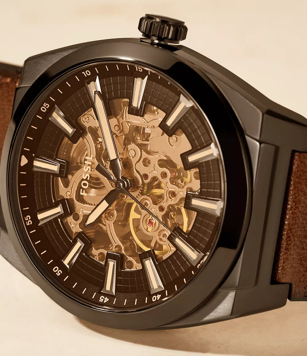 Fo_sil Everett Automatic Dark Brown LiteHide Leather Watch