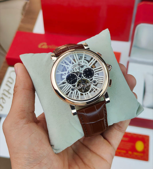 CA_TIER OPEN HEART TOURBILLON WATCH A BROWN LEATHER STRAP AN AUTOMATIC MOMENT AND ROSE GOLD CASE