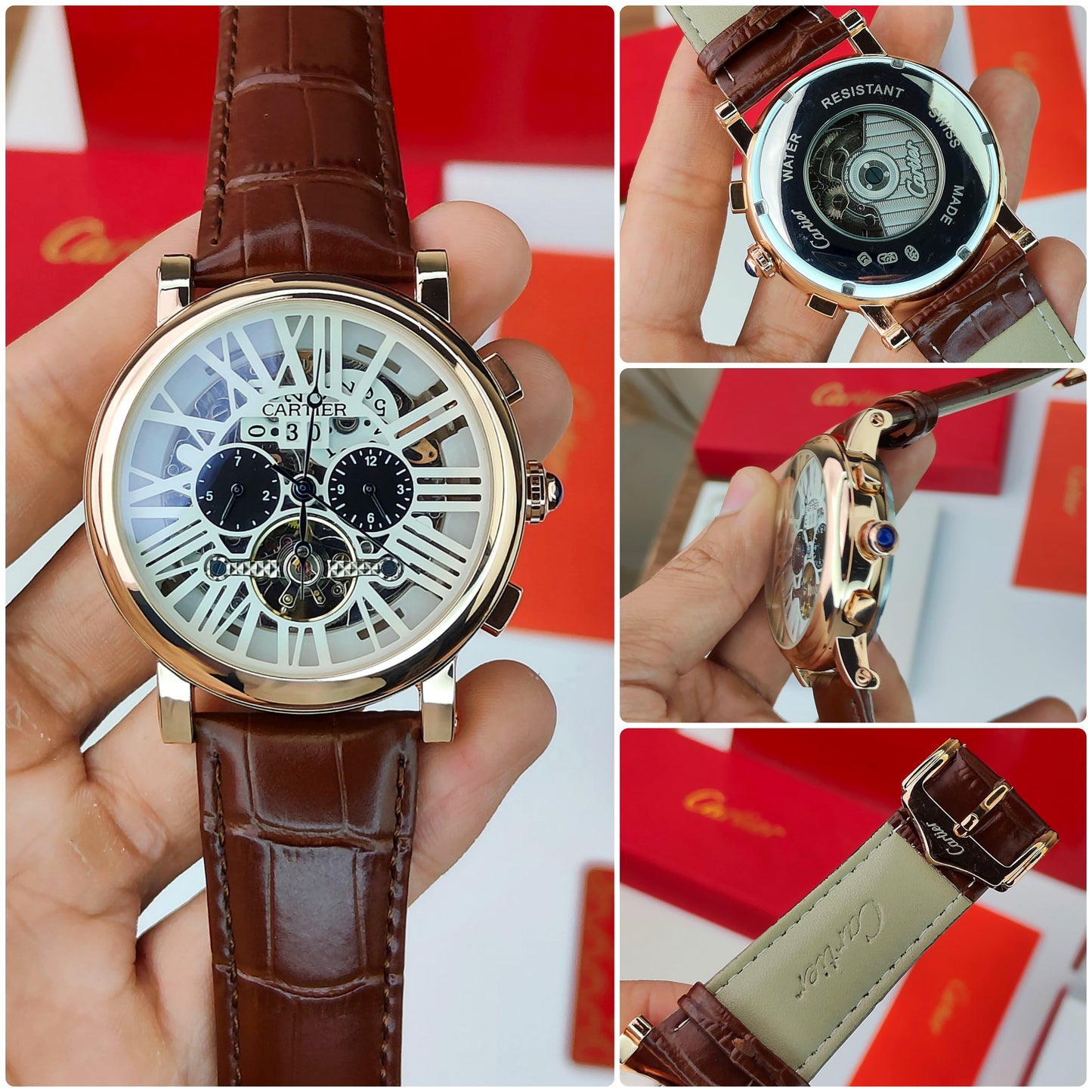 CA_TIER OPEN HEART TOURBILLON WATCH A BROWN LEATHER STRAP AN AUTOMATIC MOMENT AND ROSE GOLD CASE