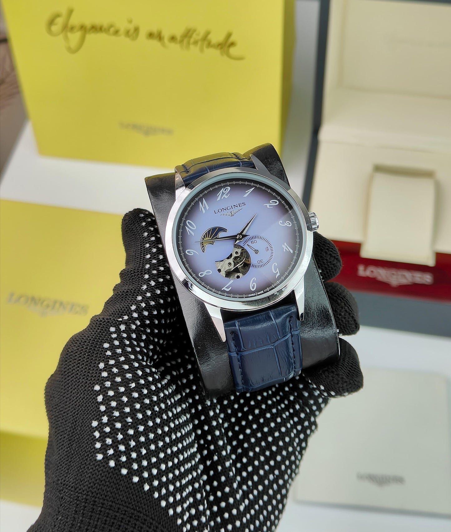 LONGI_ES AUTOMATIC WATCH A LIGHT BLUE DIAL WITH MOON PHASE COMPLICATION