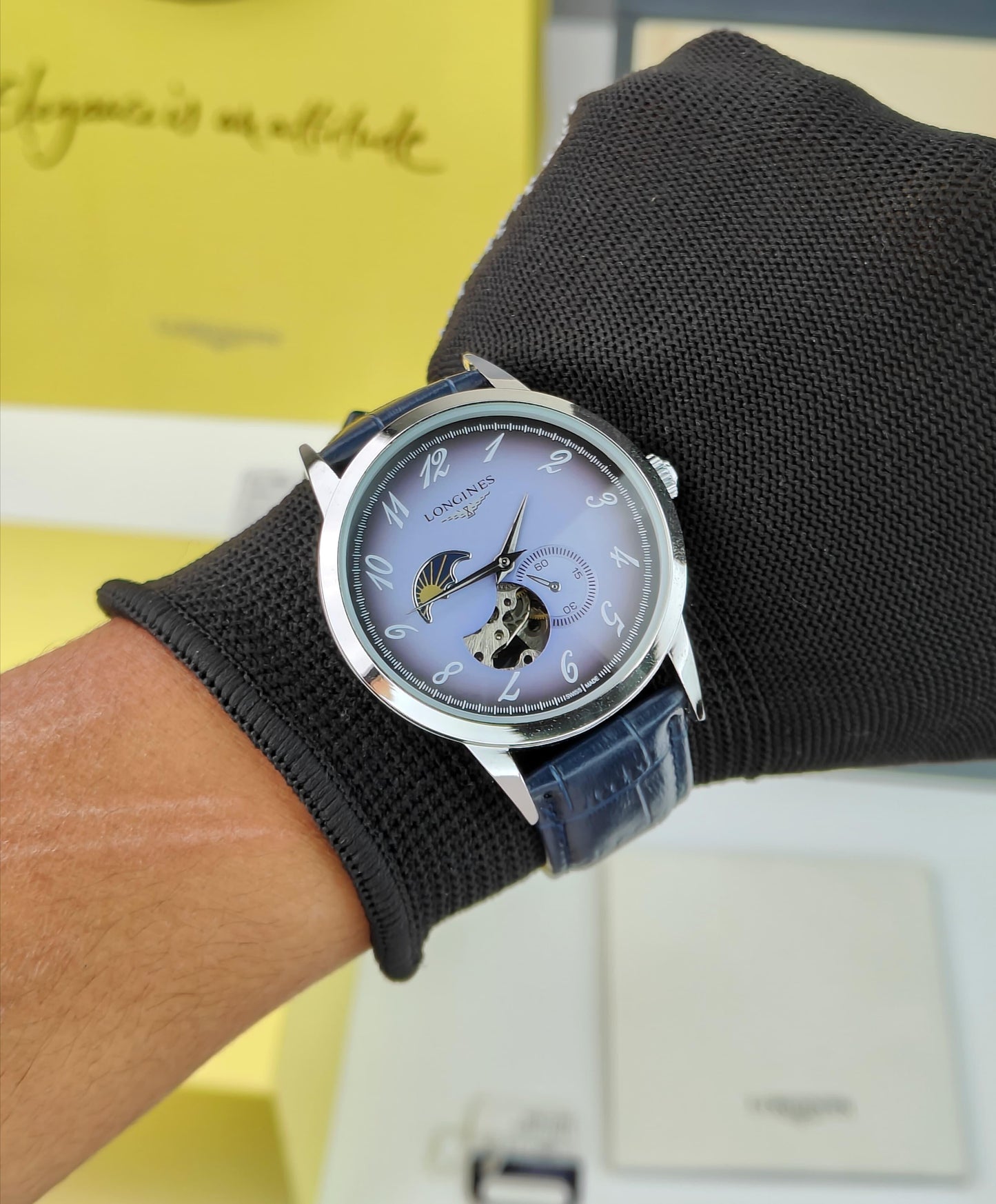 LONGI_ES AUTOMATIC WATCH A LIGHT BLUE DIAL WITH MOON PHASE COMPLICATION