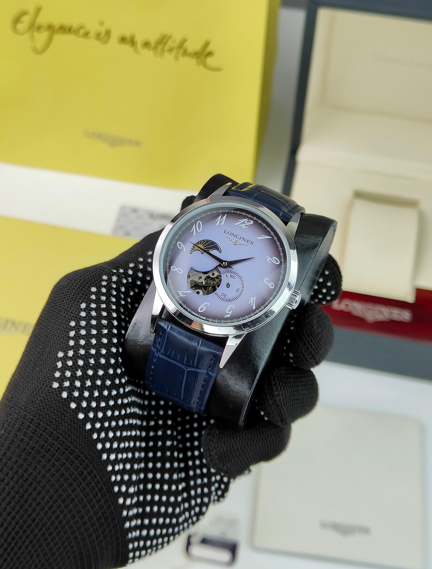 LONGI_ES AUTOMATIC WATCH A LIGHT BLUE DIAL WITH MOON PHASE COMPLICATION