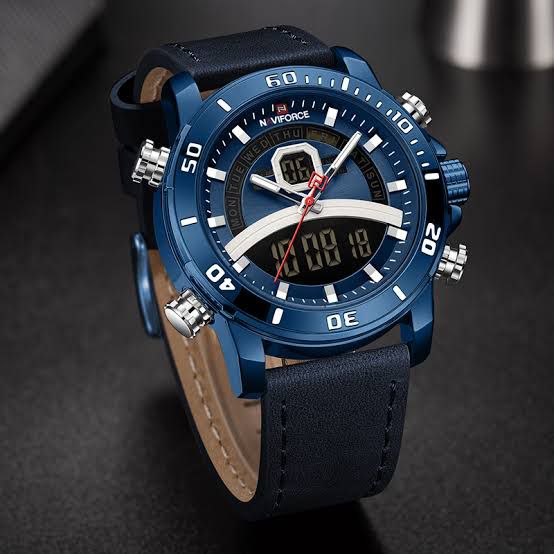 Naviforce Men's Sport Dual Display Blue Leather Watch (NF9182)