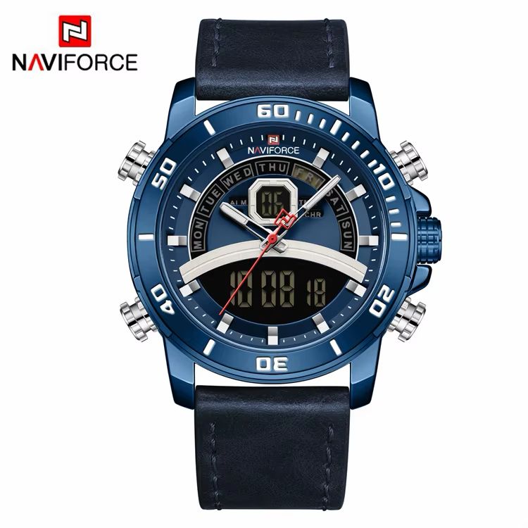 Naviforce Men's Sport Dual Display Blue Leather Watch (NF9182)