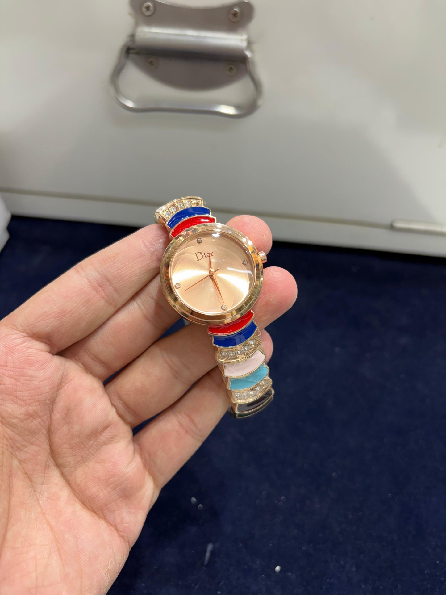 Di0rr sLa D De Doir "Satine" Multi-Color Enamel & Rose Gold Bangle Watch