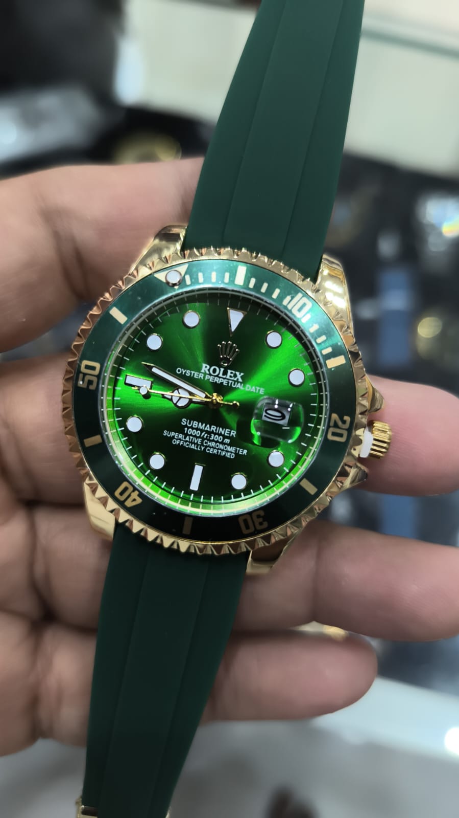 Ro_ex Submariner Date Gold Case with Green Sunray Dial & Green Oysterflex-Style Strap