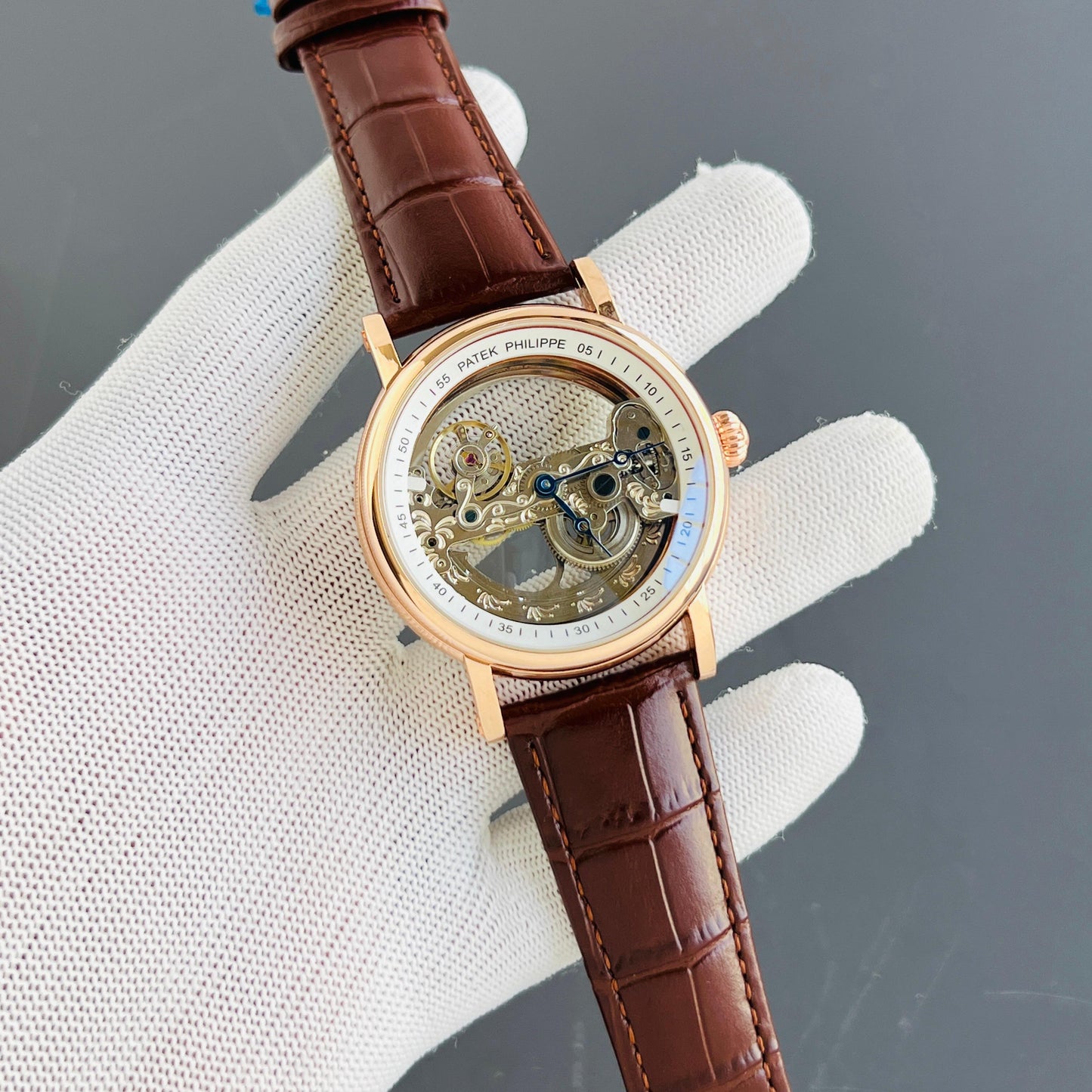 Pat_k Phili_e Bridge Leather Strap Swiss Automatic Watch
