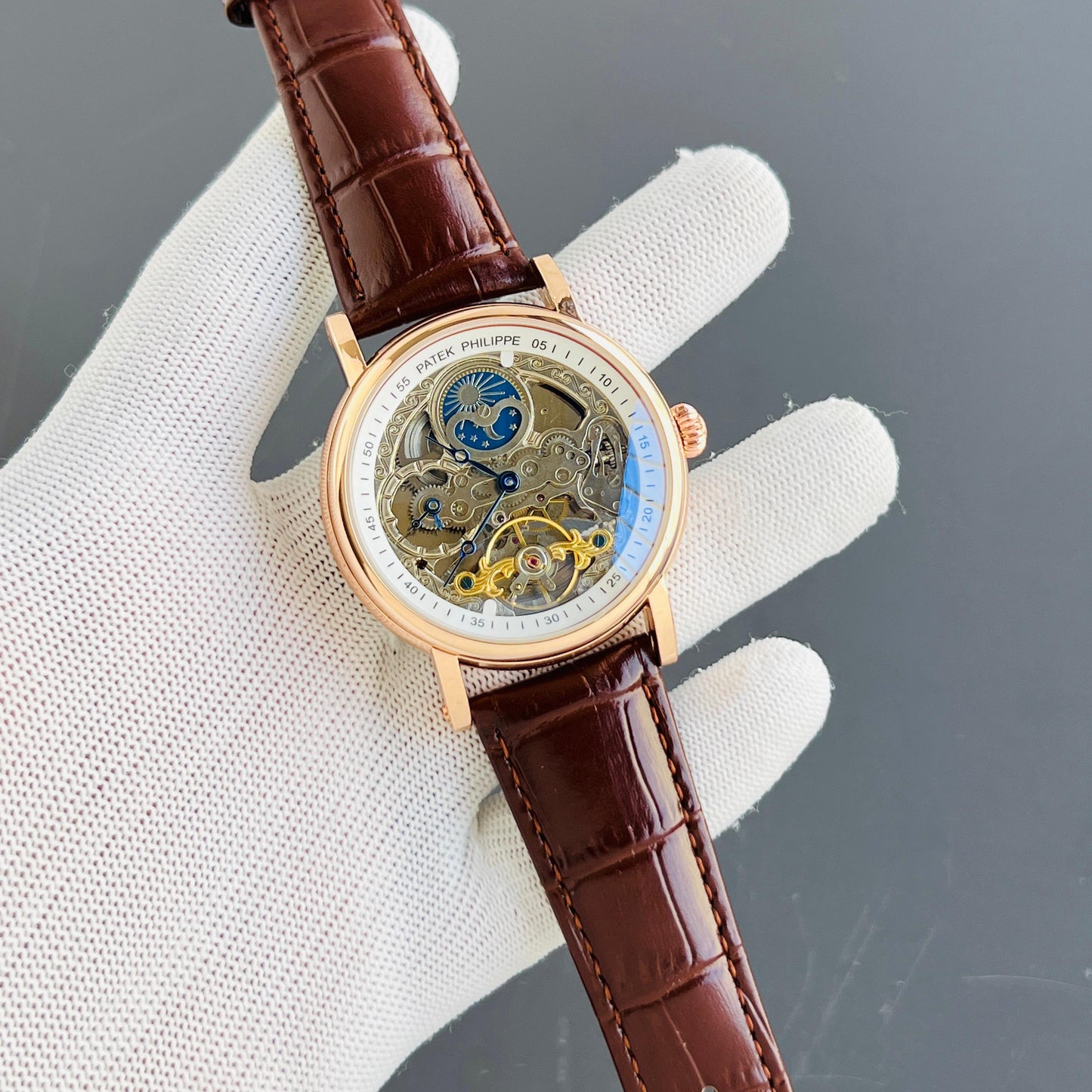 Pat_k Phili_e Bridge Leather Strap Swiss Automatic Watch