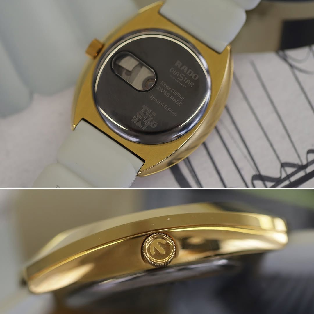 RA_O DIASTAR SPECIAL EDITION A YELLOW GOLD COLORED CERAMOS BEZEL A DISTINCTIVE PILLOW-SHAPED GRAY RUBBER STRAP