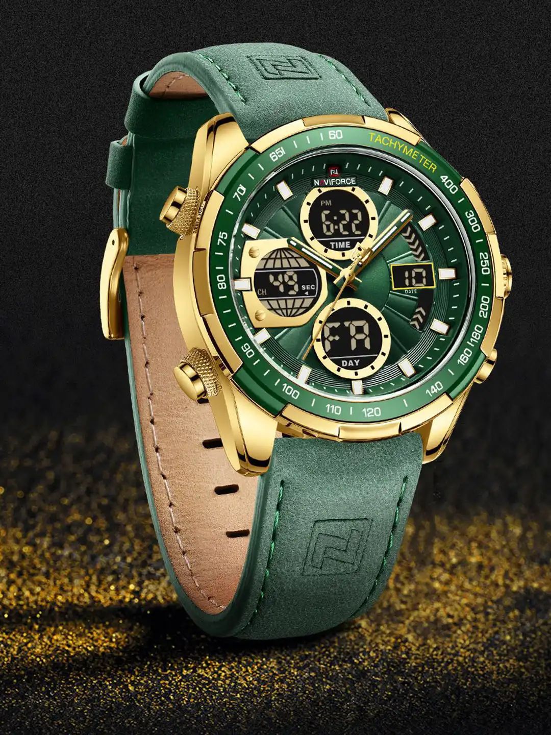 N@VIFORCE Men's Military Digital Watches Analog Quartz Waterproof Watch Sport Multifunctional Leather Wristwatch
