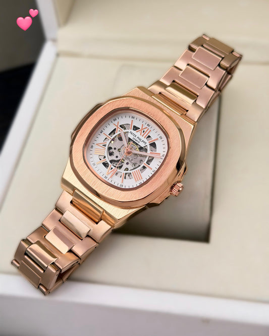 Pat_k Phili_pe Nautilus, specifically in a Rose Gold Skeleton