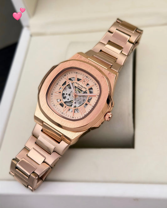 Pat_k Phili_pe Nautilus, specifically in a Full Rose Gold Skeleton