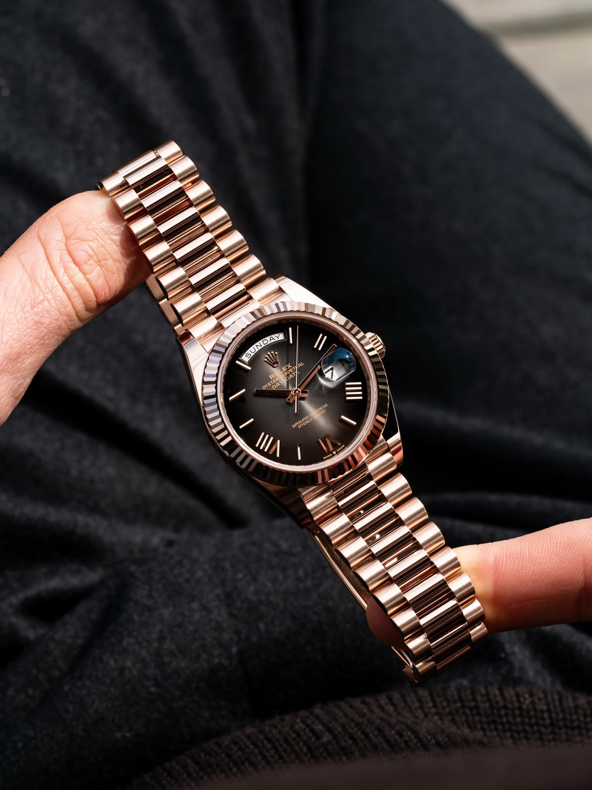 Ro_ex Day-date In Everose Gold With A Slate Ombré Dial