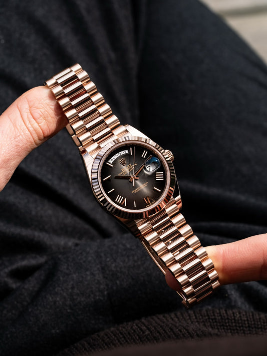 Ro_ex Day-date In Everose Gold With A Slate Ombré Dial