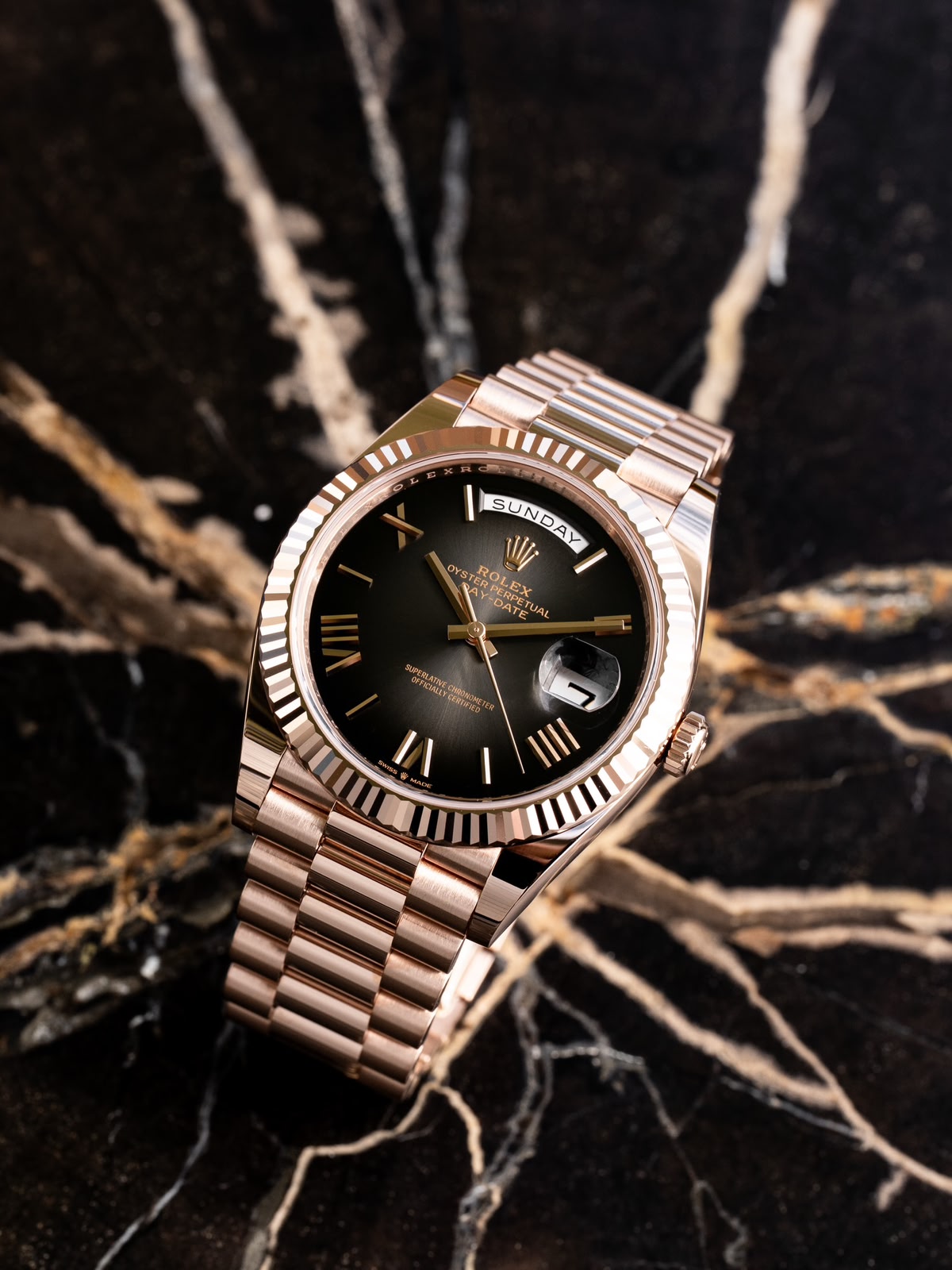 Ro_ex Day-date In Everose Gold With A Slate Ombré Dial