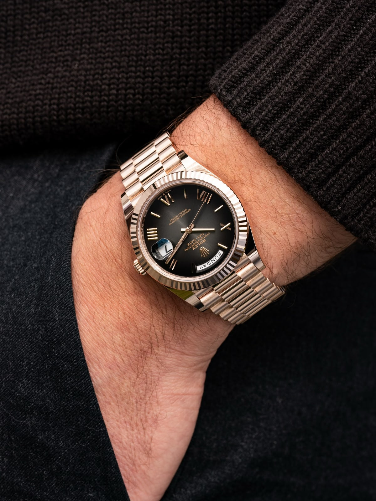 Ro_ex Day-date In Everose Gold With A Slate Ombré Dial
