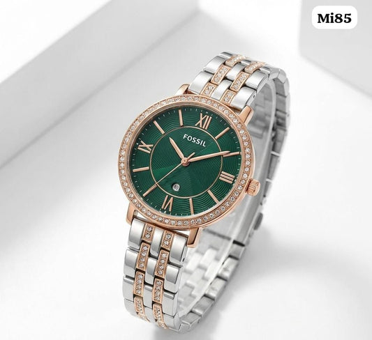 F_ssil Jacqueline Analog Green With Silver Dial Women's Watch