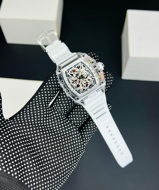 Richa_d Milla Style Transparent Skeleton White Sports Watch for Men