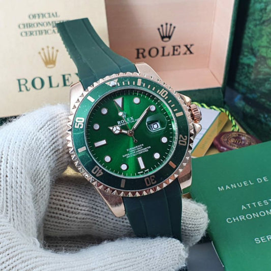 Ro_ex Submariner Date Gold Case with Green Sunray Dial & Green Oysterflex-Style Strap