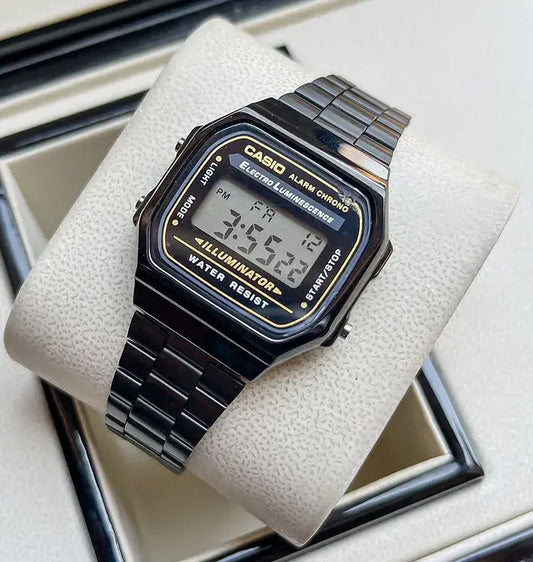 C@SIO A168WGG-1BDF Vintage Black Dial Black Stainless Steel- Unisex Watch