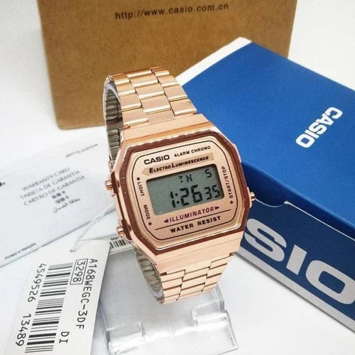 C@sio VINTAGE Unisex A168WG-9WDF Gold Digital Dial Stainless Steel Band Rose Gold Watch