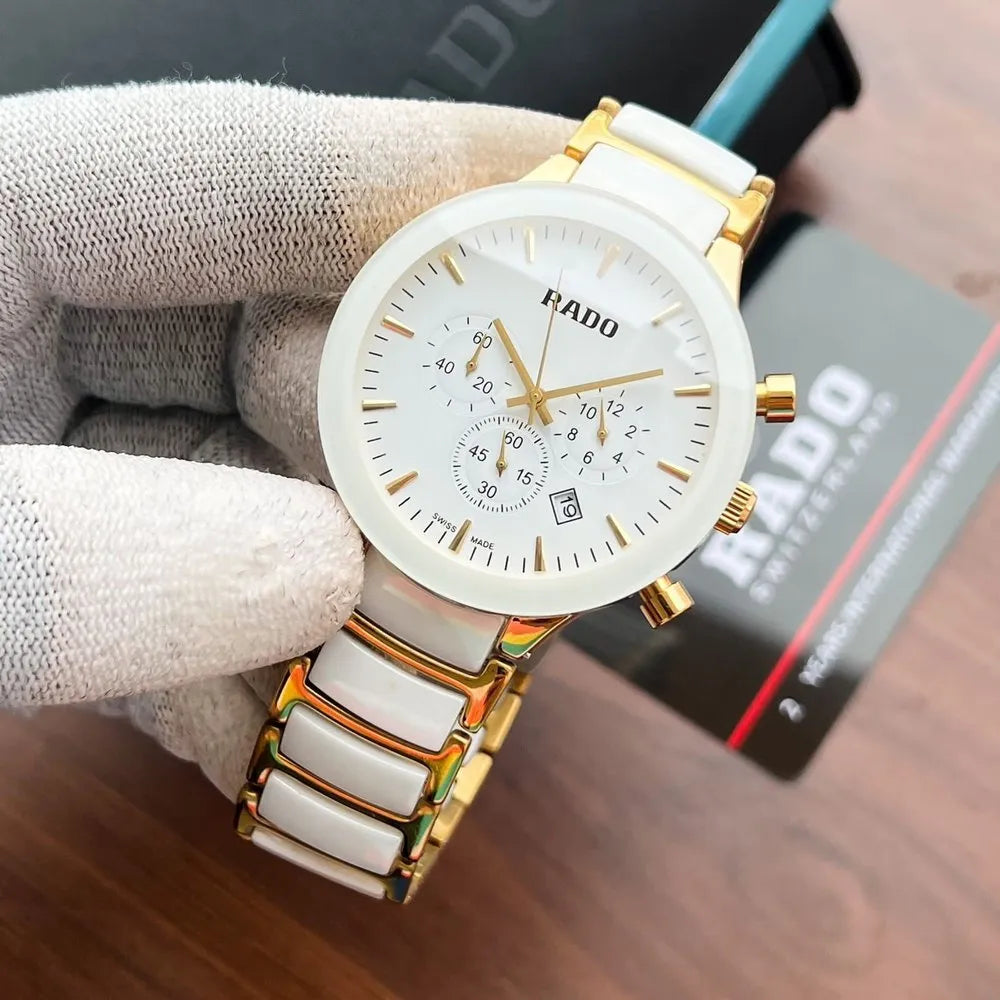 R_do Centrix Chronograph White Ceramic & Gold-Tone Men's Watch