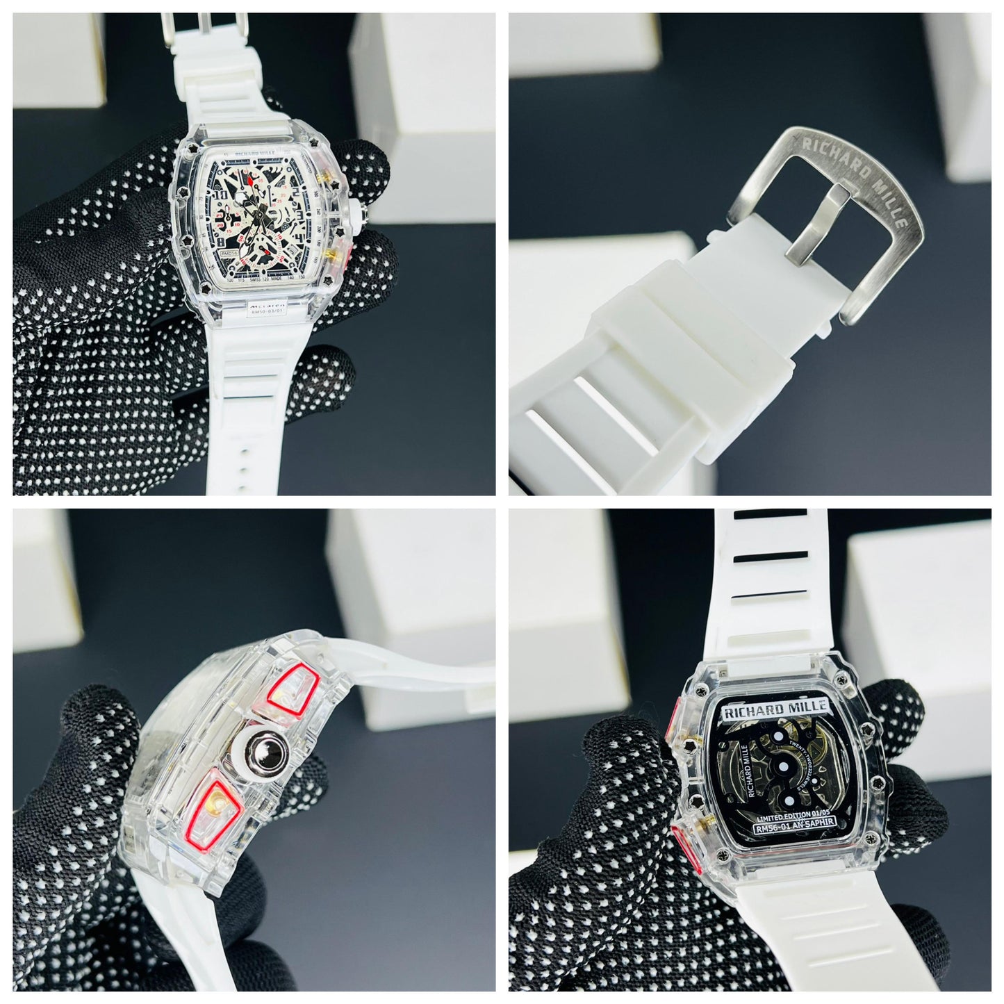 Richa_d Milla Style Transparent Skeleton White Sports Watch for Men