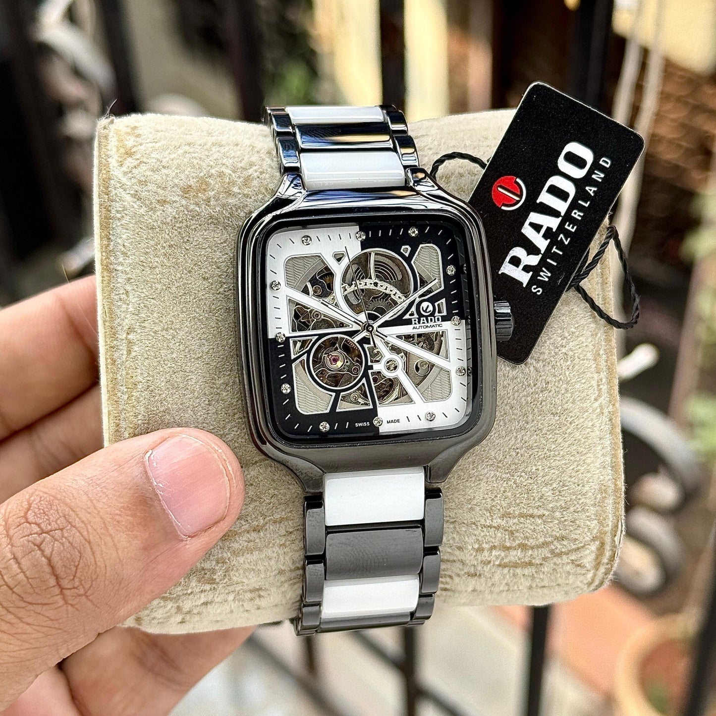 R@do True Square Automatic Open Heart Diamonds Limited Edition Black And White