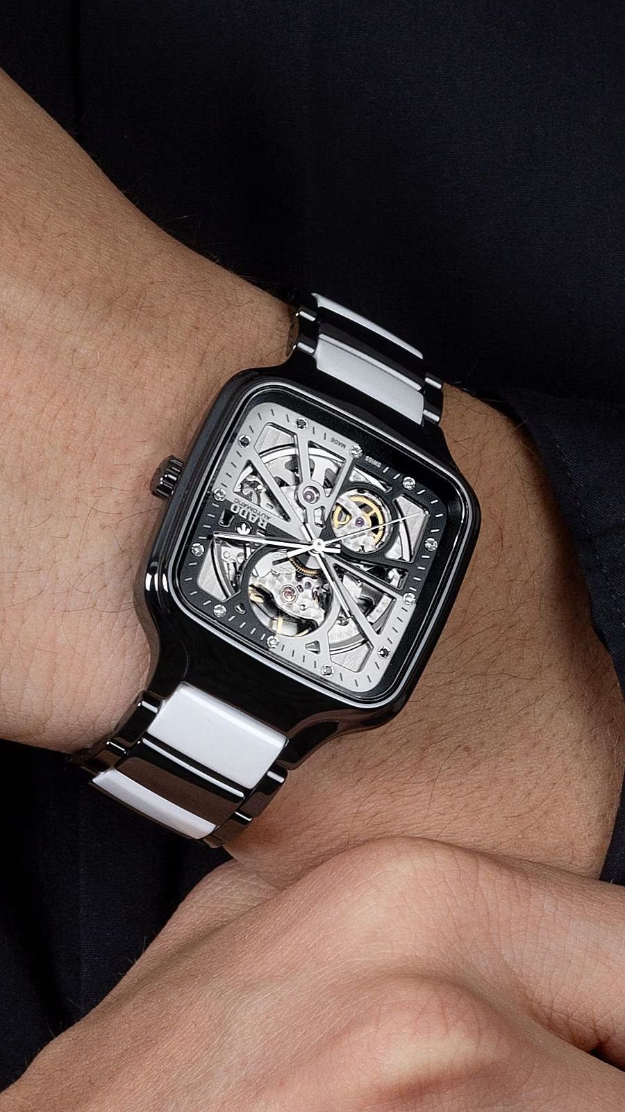 R@do True Square Automatic Open Heart Diamonds Limited Edition Black And White