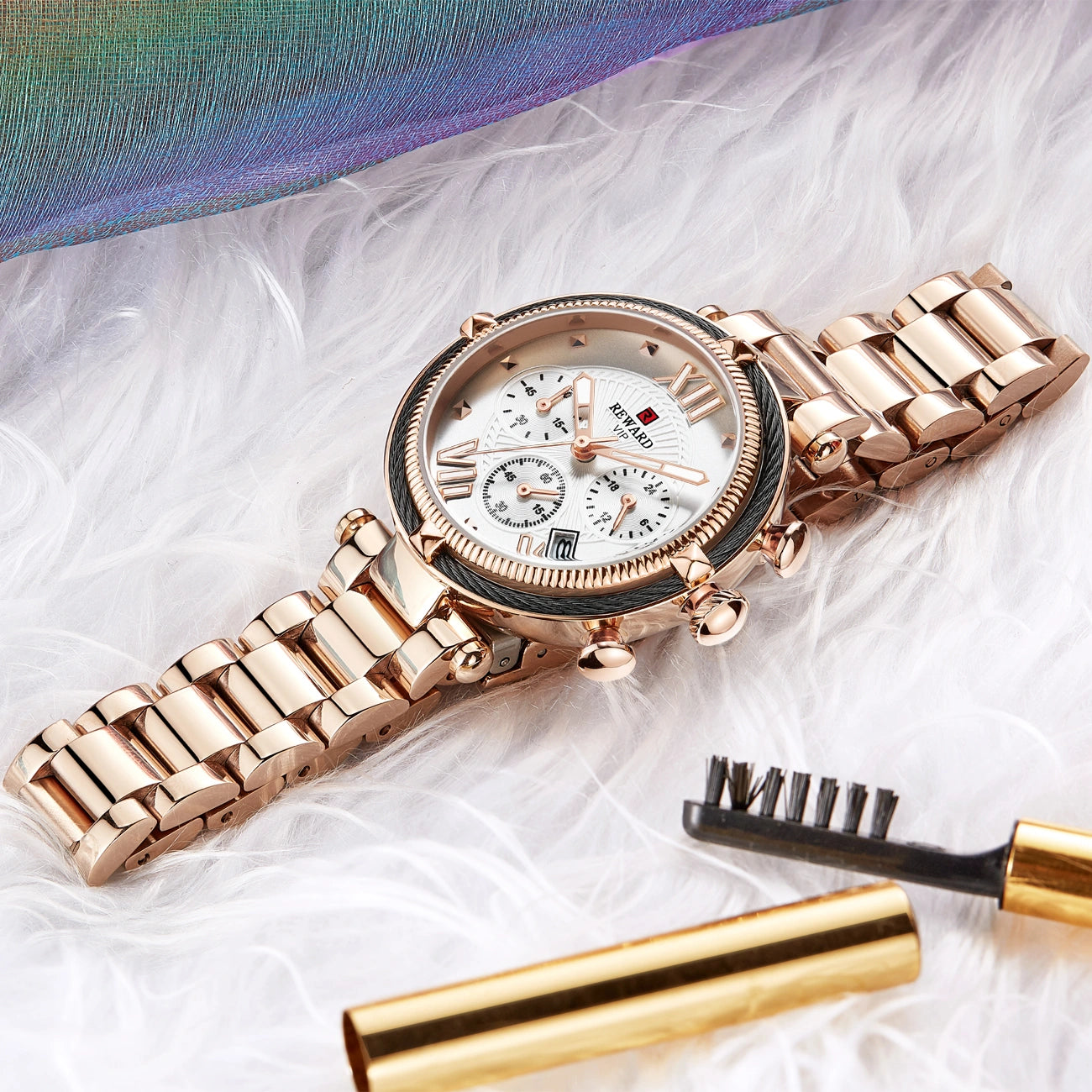 R_WARD Fashion Women Wristwatch Stainless Steel Strap Quartz - Rose Gold