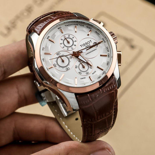 Ti_sot Couturier Chronograph Rose Gold Bezel & Brown Leather Strap